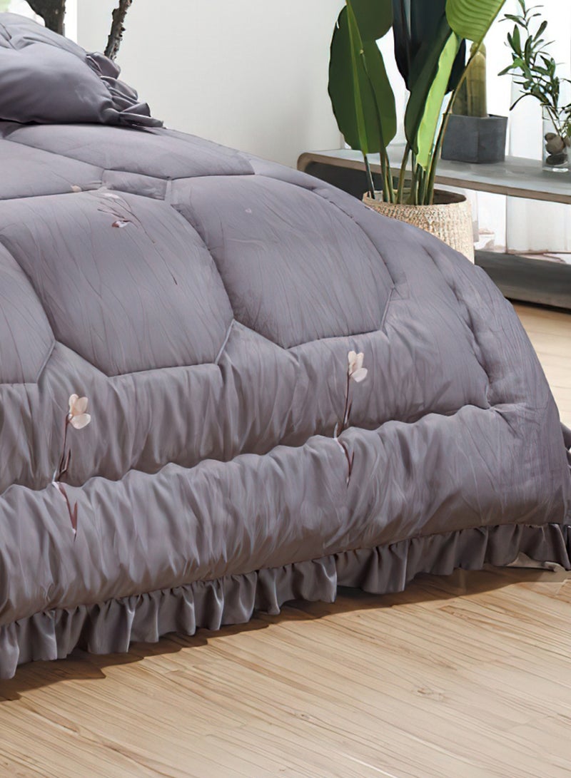 Moon Bed In A Bag Medium Filling King Size Comforter Set, 10 Pcs Floral Bedding Set Size 220 X 240 Cm with Comforter, Quilted Bed Skirt, Pillowcases, Cushion & Bedroom Slipper, Multicolor  - Image 5