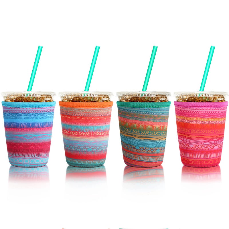 Patelai Patelai 4 Pieces Reusable Iced Coffee Sleeve Cup Insulator for Cold Drinks Beverages and Holder for Most Coffee1620 oz Small 