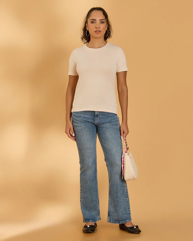 Redtag Women Apricot Plain Basic T-Shirt