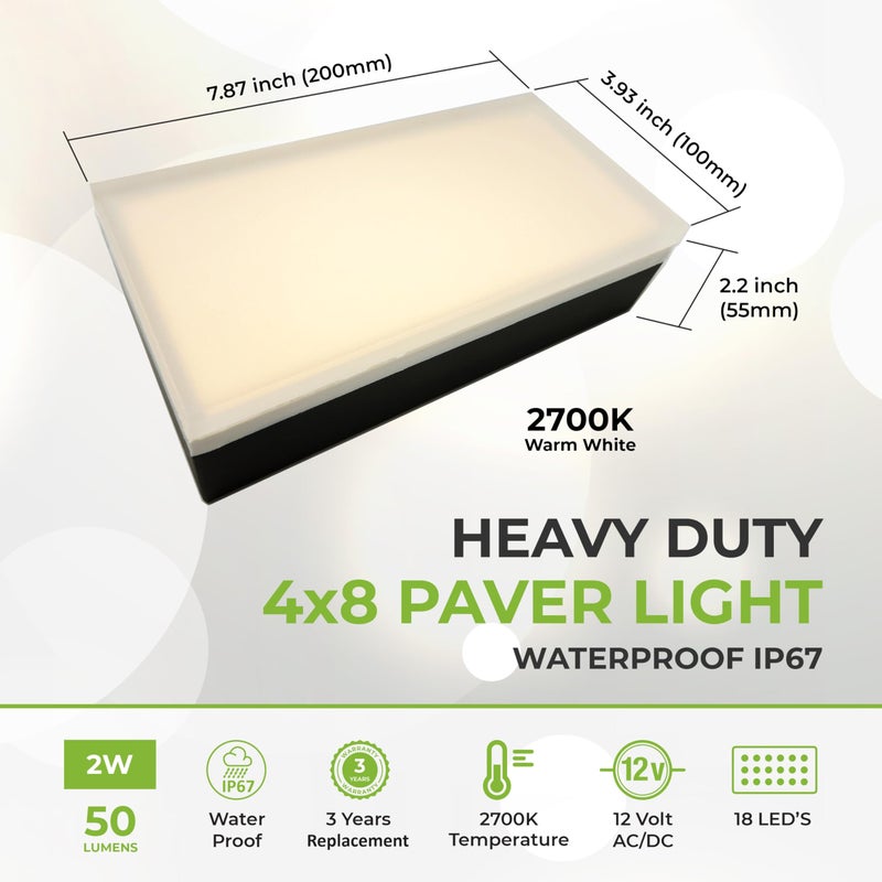 LUMENGY Paver Light 4x8 Inch (3.93x7.87), 2700K Warm White, Glare-Free Brick Lighting for Driveways, Walkways, Pool Decks and Patios, 12V Hardwired, IP67 Waterproof, Drive-Over Rated - Image 3
