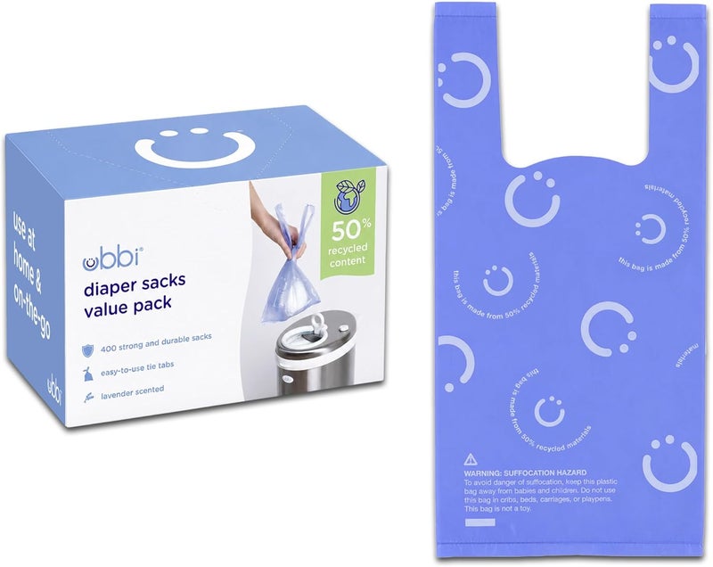 ubbi Disposable Diaper Sacks, Lavender Scented, Easy-To-Tie Tabs, Diaper Disposal or Pet Waste Bags, 400 Count Single & bulk storage compatible - Image 1