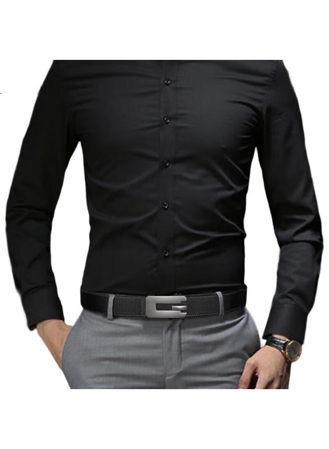 Cow Men's Aut Atic Buckle Top Layer Leather Belt Men's Middle-aged And Youth Jeans Business Pants Belt Gift 910 Black - Image 1