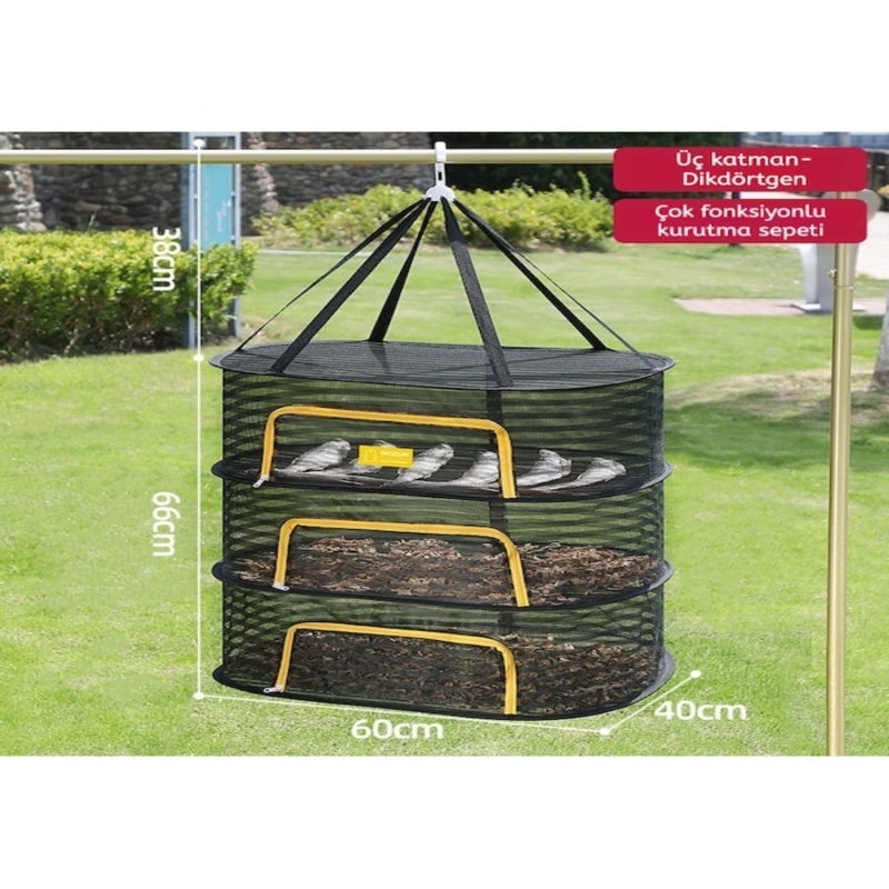 Mesh Drying Basket: Black Fine Mesh Fly-proof Foldable Drying Net - Breathable Space-saving Multi-purpose Drying Basket for Home Food Dry Goods, Fish, Vegetables - Image 2