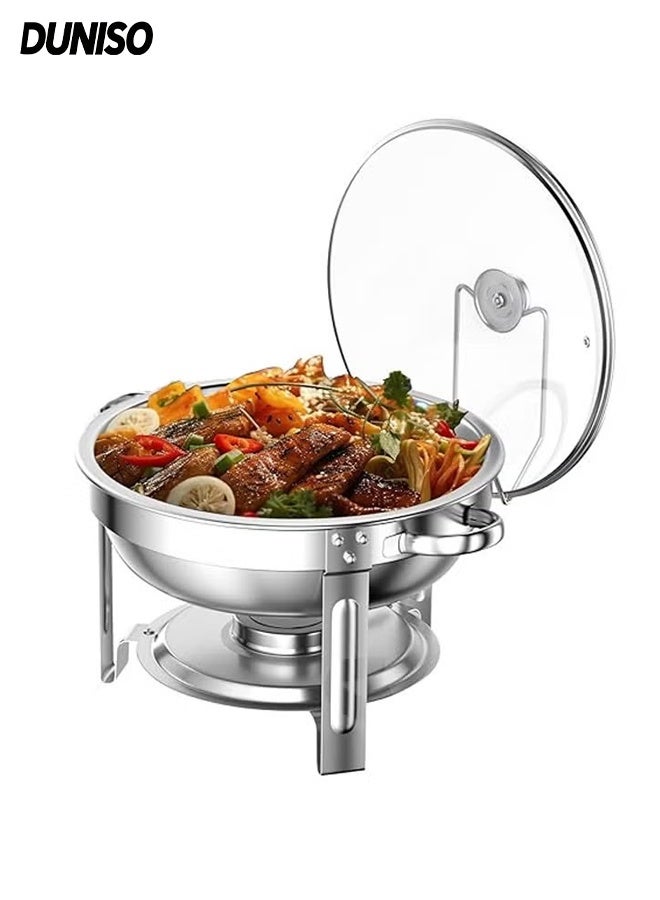 DUNISO Chafing Dish Buffet, Hot Pot with Lid and Built-in Lid Holder, Buffet Serveware and Warmers, Sturdy and Durable, Food Warming Tray for Party, Weddings,Catering, 4.5L Sliver - Image 1