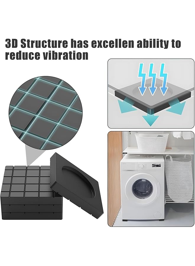 erorex 4 Pieces Washing Machine Anti Vibration Pads Shock Absorption Non Slip Grip Feet Pads Black Rubber Anti Vibration Pads For Washing Machines And Dryers Washing Machine Feet Pads - Image 2