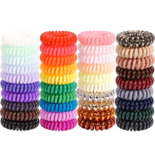 JOYOYO Spiral Hair Ties - 40Pcs Solid Colorful Phone Cord Ponytail Holder Spiral Elastic Coils for Women, Girls, Teens - High Stretch, No Crease, Waterproof, Works on All Hair Types - Image 1