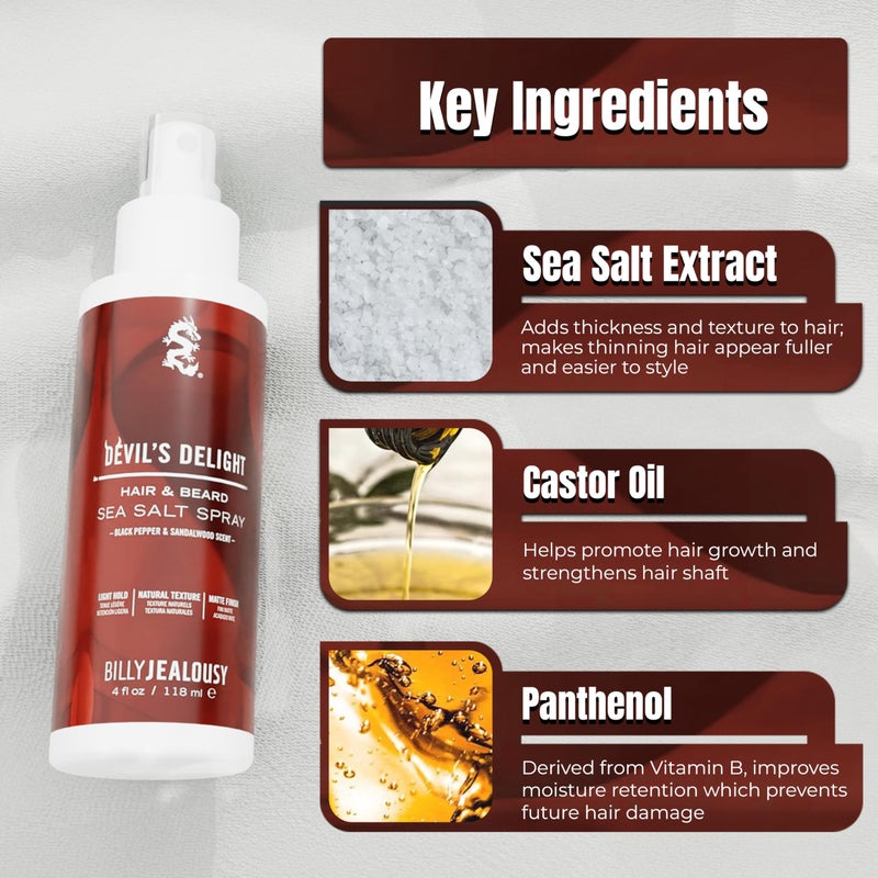 Billy Jealousy Devil's Delight Sea Salt Spray, Texturizing and Volumizing Hair Spray With Natural Conditioner, 4 fl. oz. - Image 2