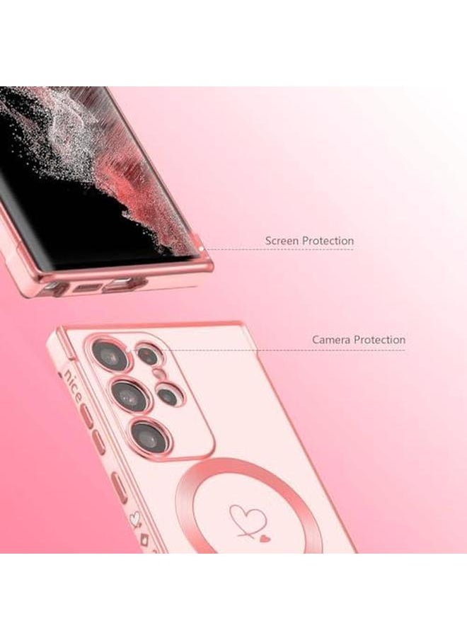 erorex Samsung Galaxy S24 Ultra Case Compatible With Mag Safe For Women Heart Support Wireless Charging Electroplated Camera Lens Protection Cover Case For Samsung S24 Ultra Pink Ss2405  - Image 2