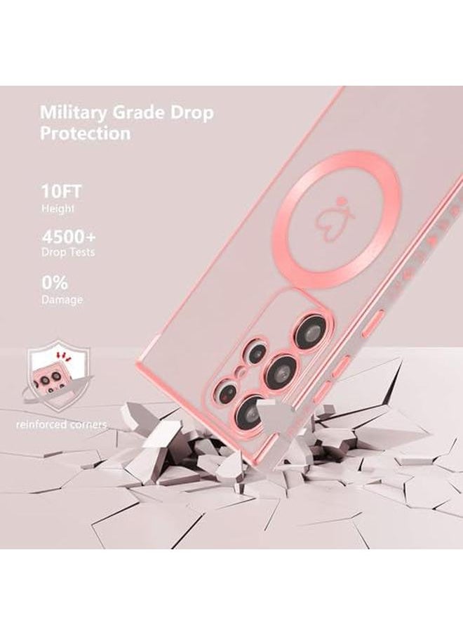 erorex Samsung Galaxy S24 Ultra Case Compatible With Mag Safe For Women Heart Support Wireless Charging Electroplated Camera Lens Protection Cover Case For Samsung S24 Ultra Pink Ss2405  - Image 3