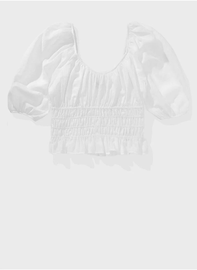 امريكان ايجل Puff Sleeve Ruched Peplum Top