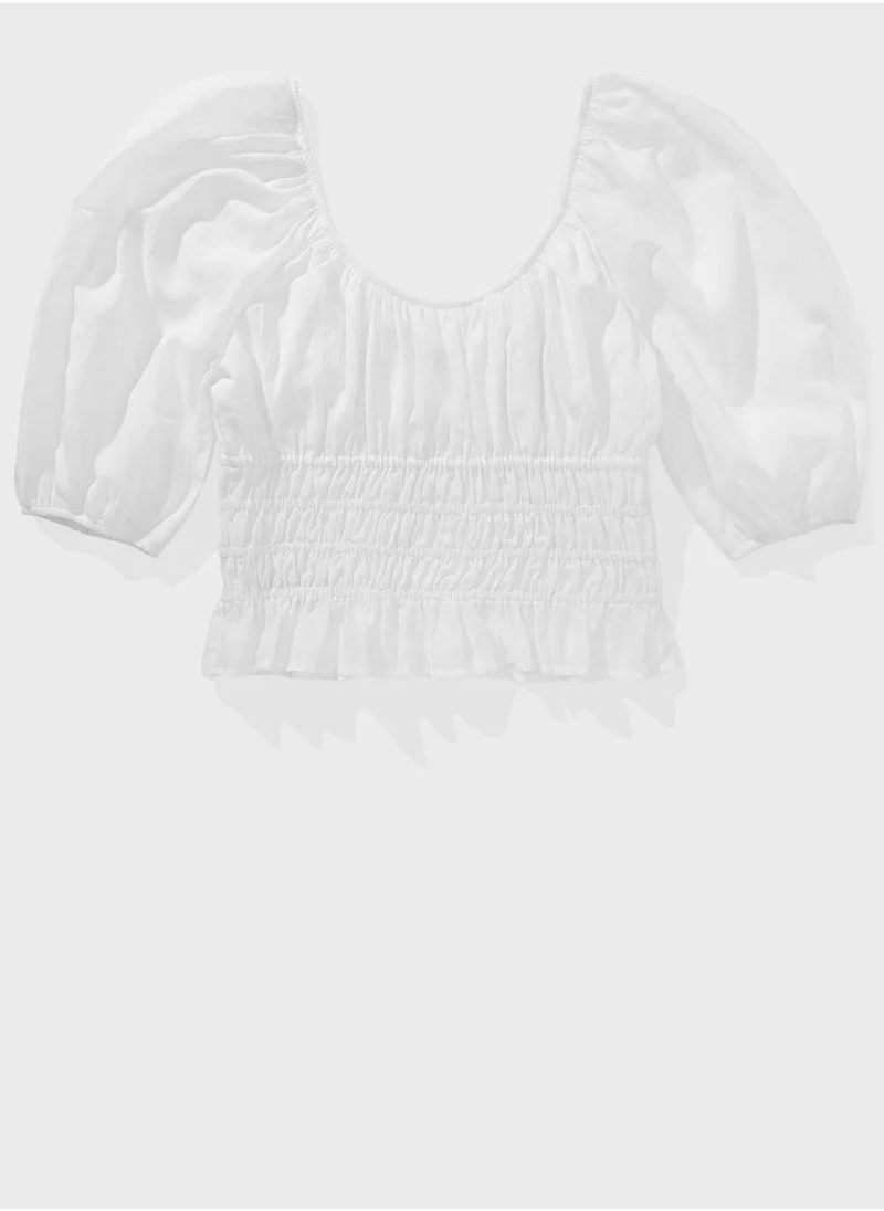 امريكان ايجل Puff Sleeve Ruched Peplum Top