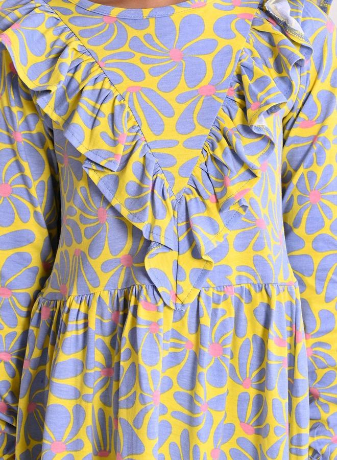 Bonkids Girl's Yellow & Multicolour 100% Cotton Printed Regular Fit Dress - Image 2