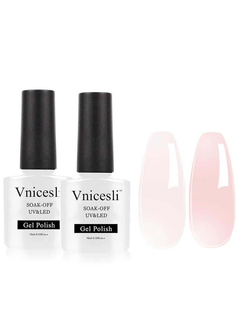 Vnicesli - Vnicesli Jelly Light Pink Nude Gel Nail Polish Kit, 2 Colors Translucent Sheer Nude Pink Nail Polish Soak Off LED Nail Varnish Natural Icy Jelly Pink Nude Gel Polish Set - Image 1