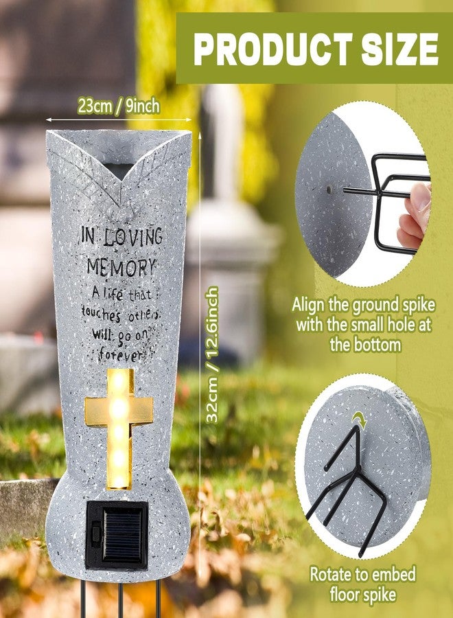 DoubleFill مزهرية قبر تعمل بالطاقة الشمسية من دبل فيل، قطعتان، مزودة بإضاءة LED للزهور الاصطناعية الطازجة، مزهريات شواهد القبور مع مسامير، زينة للقبور، هدايا تذكارية لفقدان عزيز (أسطوانية) - Image 2