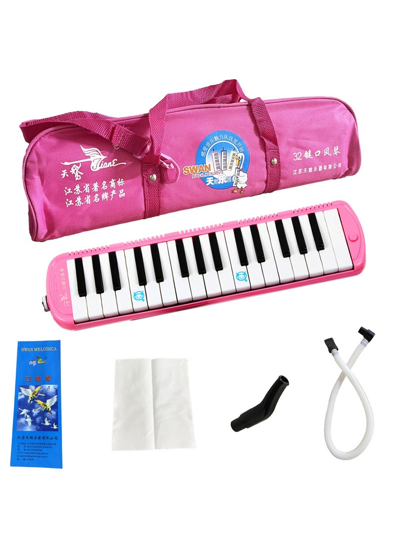 Generic 32 Key Melodica Musical Instrument Air Piano Keyboard Mouth Organ, Melodicas with Carrying Bag, Manual, Double Mouthpieces, Wipe Cloth, Long Tubes, Pink  - Image 1