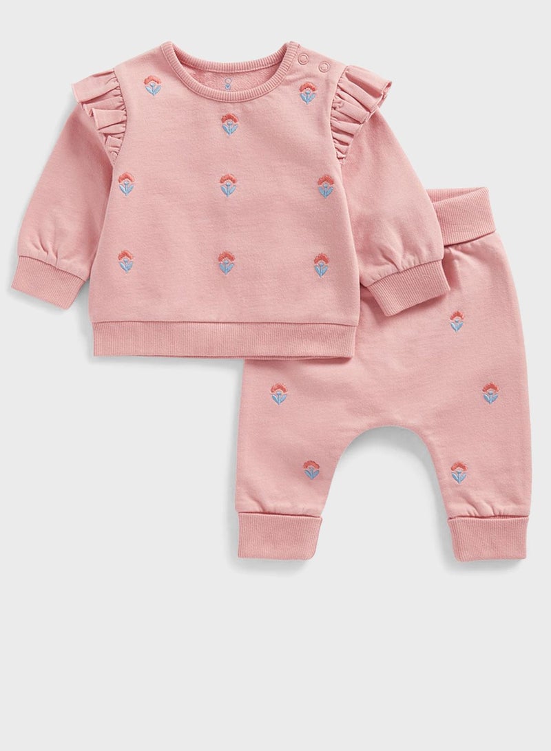 mothercare Infant Floral Print Sweatshirt & Sweatpants Set - Image 1