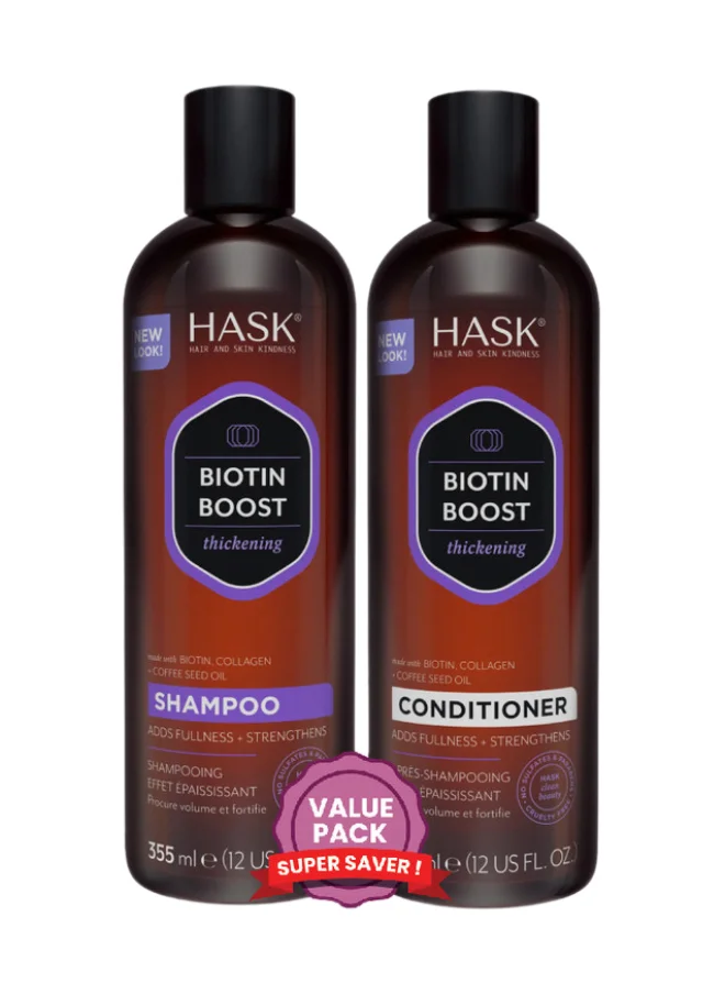 هاسك Biotin Shampoo 355Ml + Botin Conditioner 355Ml X2 Value Pack