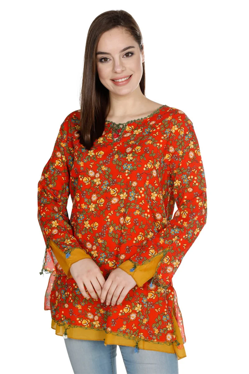 Eliş Şile Bezi Long Sleeve Ceyda Voile Blouse Orange 6168