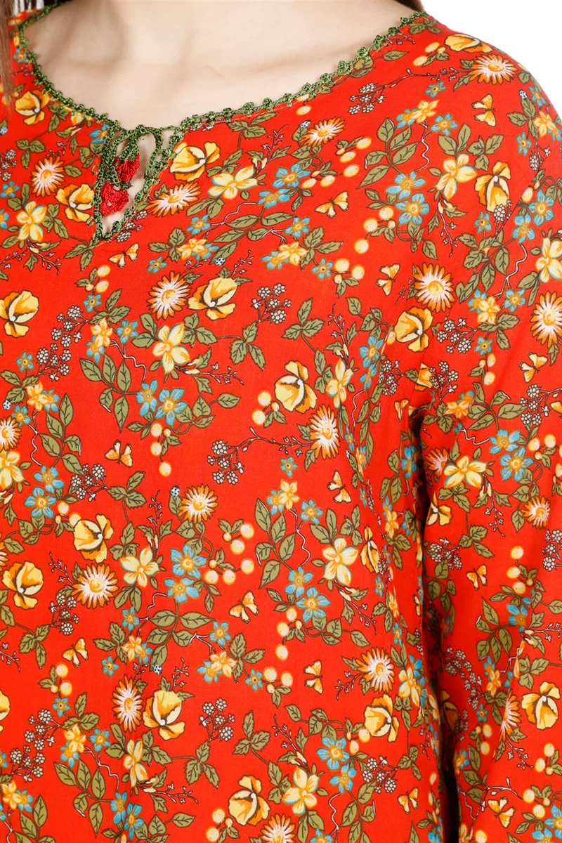 Eliş Şile Bezi Long Sleeve Ceyda Voile Blouse Orange 6168
