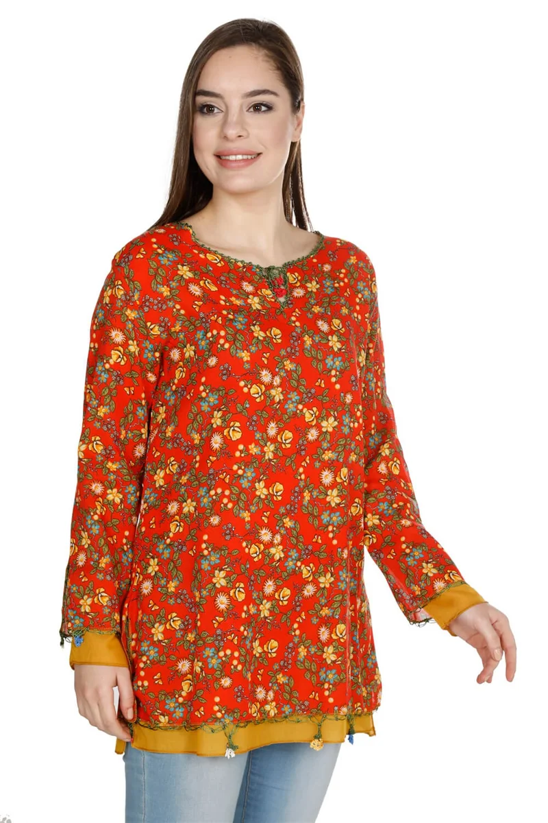 Eliş Şile Bezi Long Sleeve Ceyda Voile Blouse Orange 6168