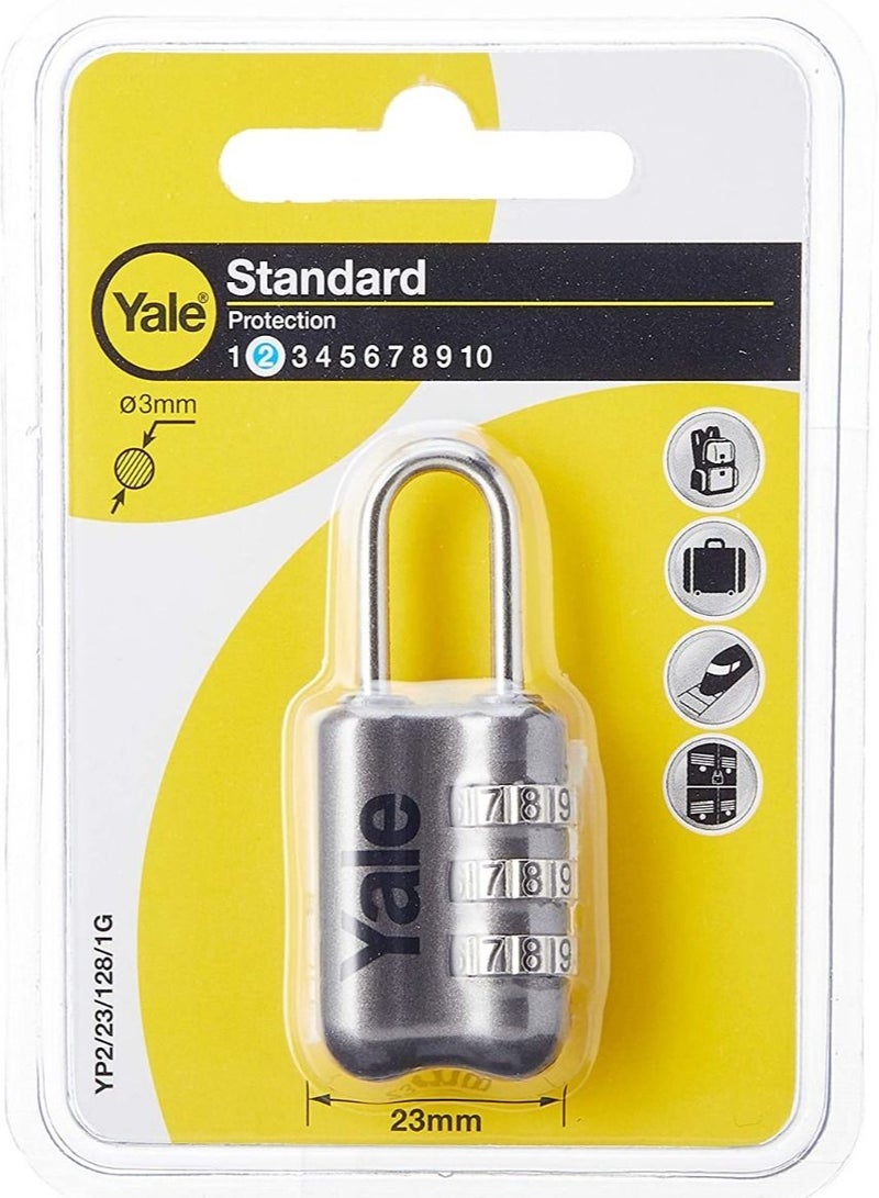 ييل قفل ييل للسفر 23 مم، سلسلة YP2 باللون الرمادي