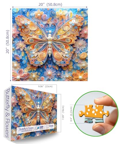 Blueforest Butterfly Flower 500 Piece Puzzles for Adults Large Puzzles for Seniors Impossible Challenge Art Jigsaw Puzzles for Gifts Party Games Family Fun 20x20 Inch Dust Free Puzzle - Image 5