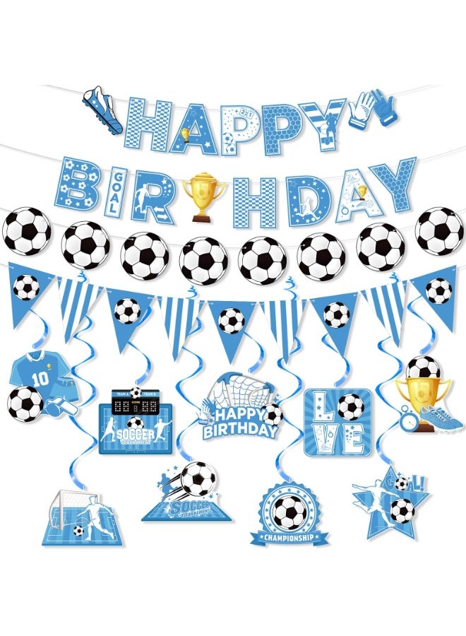 أوشيما الزرقاء كرة القدم ديكورات عيد ميلاد، كرة القدم الإمدادات الحفلة تشمل لافتة وكرة القدم معلقة الدوائر الديكورات، كرة القدم كرلاند بونتينغ لافتة علامة للأطفال الرياضة الكبار موضوع الحفلة الإمدادات - Image 1