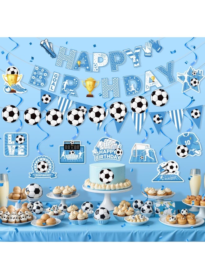 أوشيما الزرقاء كرة القدم ديكورات عيد ميلاد، كرة القدم الإمدادات الحفلة تشمل لافتة وكرة القدم معلقة الدوائر الديكورات، كرة القدم كرلاند بونتينغ لافتة علامة للأطفال الرياضة الكبار موضوع الحفلة الإمدادات - Image 2