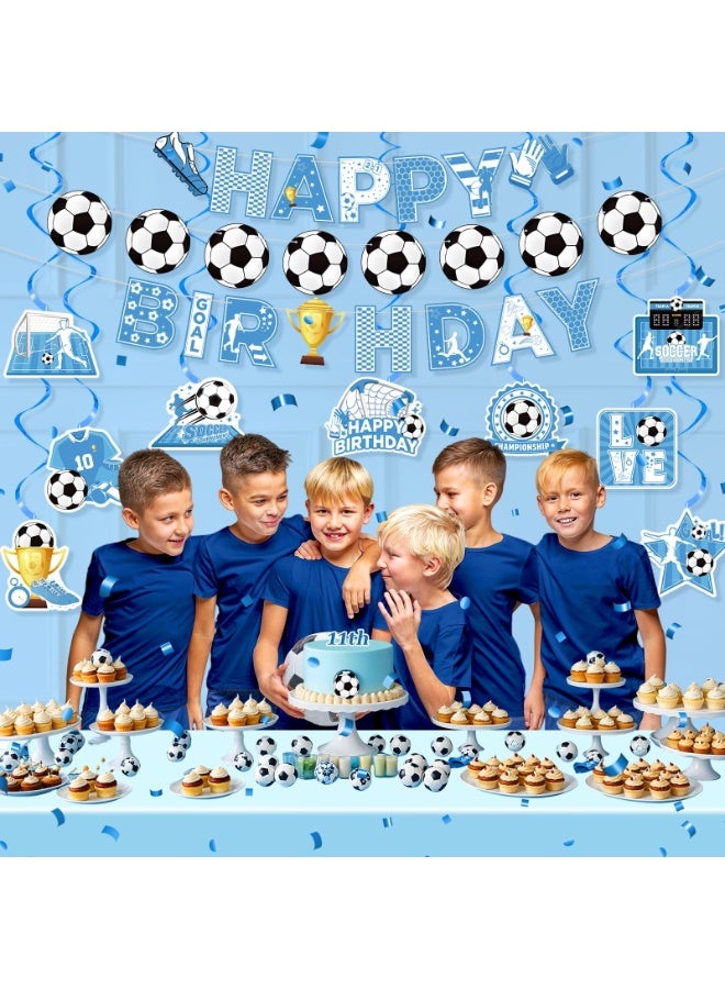 أوشيما الزرقاء كرة القدم ديكورات عيد ميلاد، كرة القدم الإمدادات الحفلة تشمل لافتة وكرة القدم معلقة الدوائر الديكورات، كرة القدم كرلاند بونتينغ لافتة علامة للأطفال الرياضة الكبار موضوع الحفلة الإمدادات - Image 3