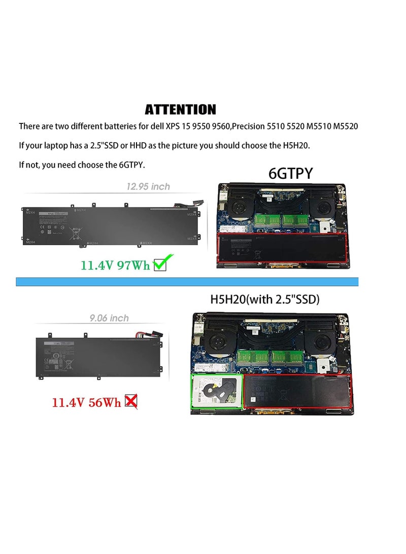 Terabyte 6GTPY Battery for Dell XPS 15 9560 9570 9550 7590 Precision 5510 5520 5530 M5520 M5510 Vostro 7500 7590 5041C 5D91C 5XJ28 GPM03 6GTPY Battery - Image 4