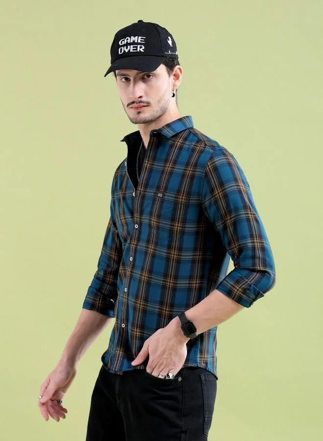 ذا انديان كراج كو Men Regular Fit Checkered Full Sleeves Cutaway Collar Casual Shirt