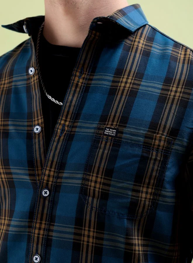 ذا انديان كراج كو Men Regular Fit Checkered Full Sleeves Cutaway Collar Casual Shirt