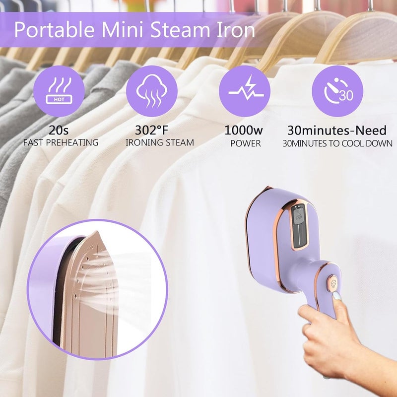 Huihong Portable Handheld Steamer for Clothes, 2-in-1 Ironing & Steaming, 180° Rotatable Multi-Directional, Mini Travel Steamer, Suitable for Dorm Room Clothing, Purple - Image 5