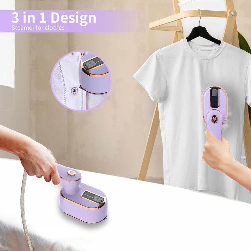 Huihong Portable Handheld Steamer for Clothes, 2-in-1 Ironing & Steaming, 180° Rotatable Multi-Directional, Mini Travel Steamer, Suitable for Dorm Room Clothing, Purple - Image 2