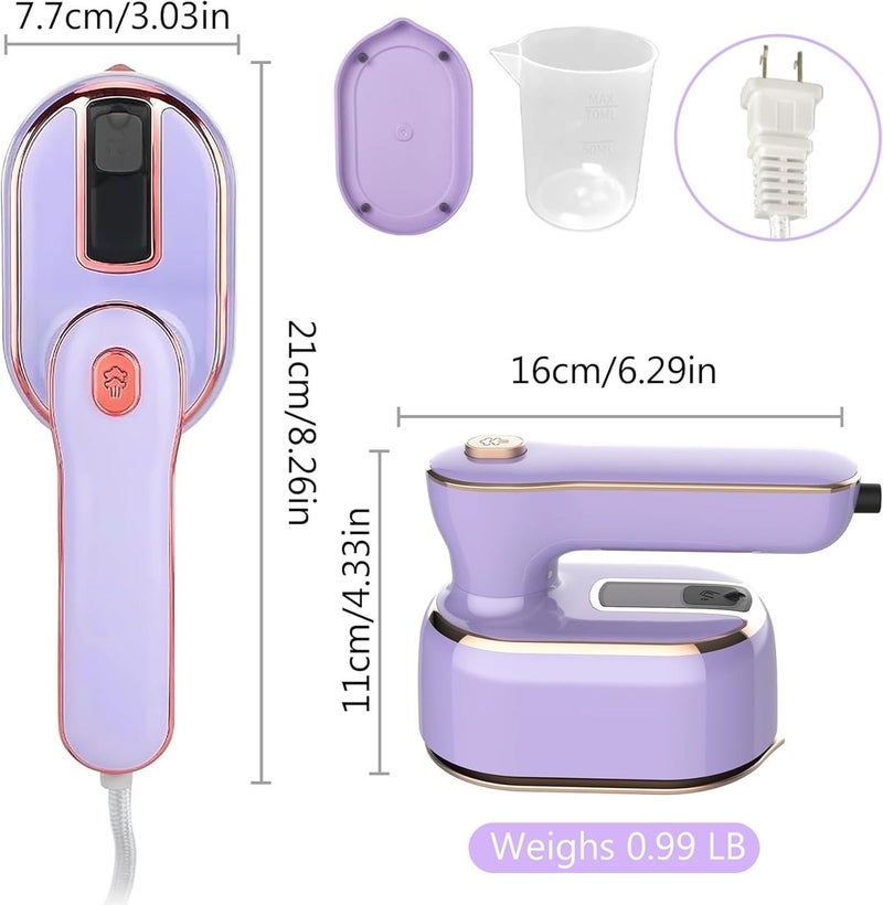 Huihong Portable Handheld Steamer for Clothes, 2-in-1 Ironing & Steaming, 180° Rotatable Multi-Directional, Mini Travel Steamer, Suitable for Dorm Room Clothing, Purple - Image 3