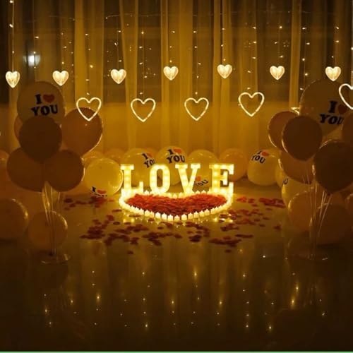 KHIZAR 6+6 Heart LED Curtain Lights for Room Decoration – Romantic Hanging LED Hearts for Wall, Window, Wedding, Bedroom, Party Decor (Warm White) - Image 5