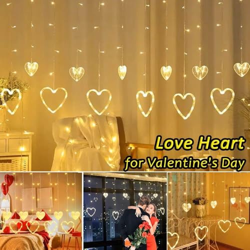KHIZAR 6+6 Heart LED Curtain Lights for Room Decoration – Romantic Hanging LED Hearts for Wall, Window, Wedding, Bedroom, Party Decor (Warm White) - Image 4