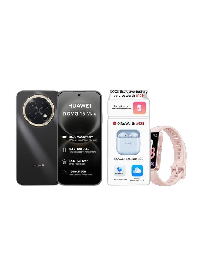 HUAWEI nova 15 Max Dual SIM Golden Black Smartphone 8+8GB RAM + 256GB with Free FreeBuds SE 2 & Exclusive Battery Service & 1 Year HUAWEI Care (Virtual)  - Middle East Version & Band 10 Smartwatch, Compatible with iOS Android, Emotional Wellbeing Assistant, Fast Charging And Robust Battery Life, Comfortable Wearing, Pro-Level Sleep Analysis, Pink Bundle - Image 1