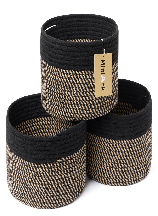 MiniArk Small Basket for Organizing | Cube Shelf Closet Storage Baskets | 9.7×9.7×7.1” | Woven Rope Gift Basket | Nursery | Round 3 Packs Black Brown - Image 1