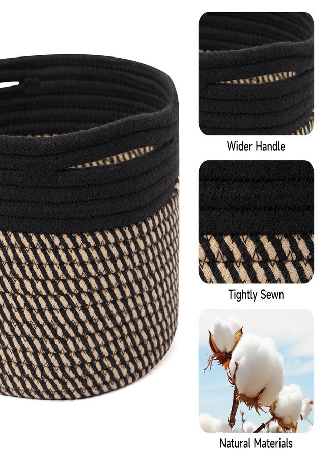 MiniArk Small Basket for Organizing | Cube Shelf Closet Storage Baskets | 9.7×9.7×7.1” | Woven Rope Gift Basket | Nursery | Round 3 Packs Black Brown - Image 2