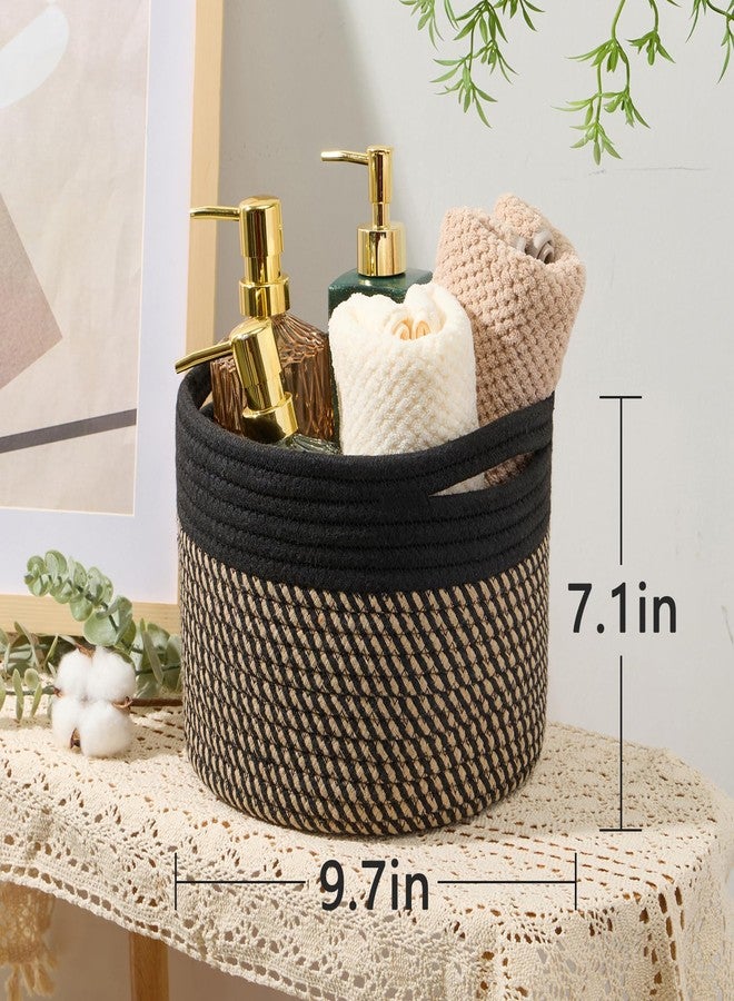 MiniArk Small Basket for Organizing | Cube Shelf Closet Storage Baskets | 9.7×9.7×7.1” | Woven Rope Gift Basket | Nursery | Round 3 Packs Black Brown - Image 3