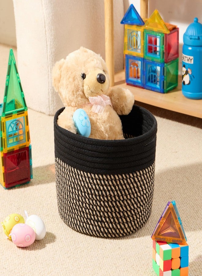 MiniArk Small Basket for Organizing | Cube Shelf Closet Storage Baskets | 9.7×9.7×7.1” | Woven Rope Gift Basket | Nursery | Round 3 Packs Black Brown - Image 4