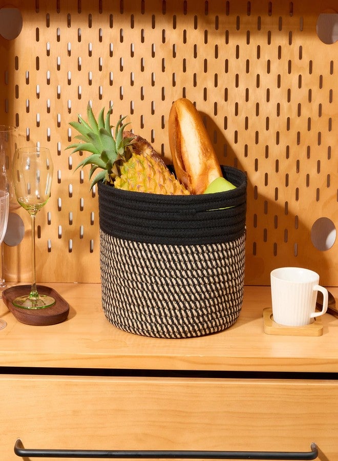 MiniArk Small Basket for Organizing | Cube Shelf Closet Storage Baskets | 9.7×9.7×7.1” | Woven Rope Gift Basket | Nursery | Round 3 Packs Black Brown - Image 5