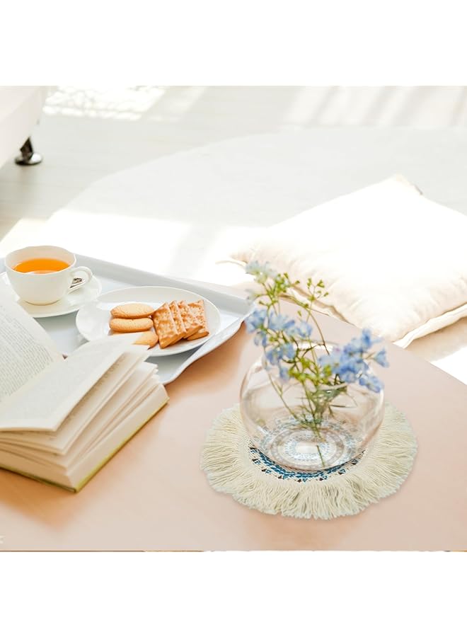 إيروريكس 6 قطع من الوقايات المصنوعة يدويًا من القطن مع شرابة للمشروبات، مقاومة للحرارة، وقايات ريفية للديكور المنزلي وحماية سطح الطاولة - Image 4