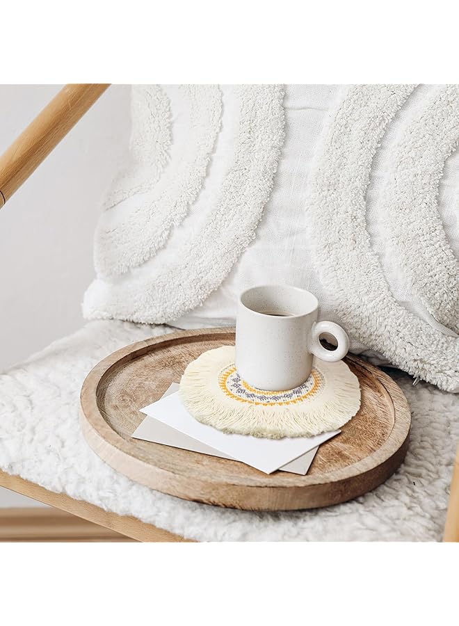 إيروريكس 6 قطع من الوقايات المصنوعة يدويًا من القطن مع شرابة للمشروبات، مقاومة للحرارة، وقايات ريفية للديكور المنزلي وحماية سطح الطاولة - Image 3