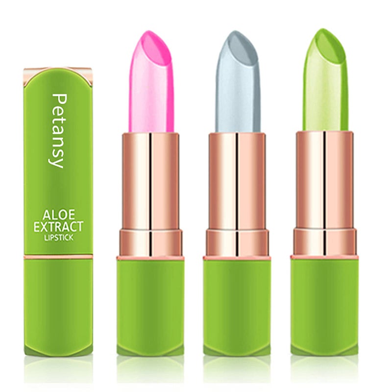 Petansy 3 Packs Aloe Vera Lipstick, Lips Moisturizer Long Lasting Nutritious Lip Balm Magic Temperature Color Change Lip Gloss-Set(A) - Image 1
