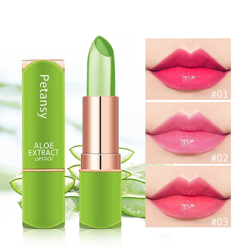 Petansy 3 Packs Aloe Vera Lipstick, Lips Moisturizer Long Lasting Nutritious Lip Balm Magic Temperature Color Change Lip Gloss-Set(A) - Image 2