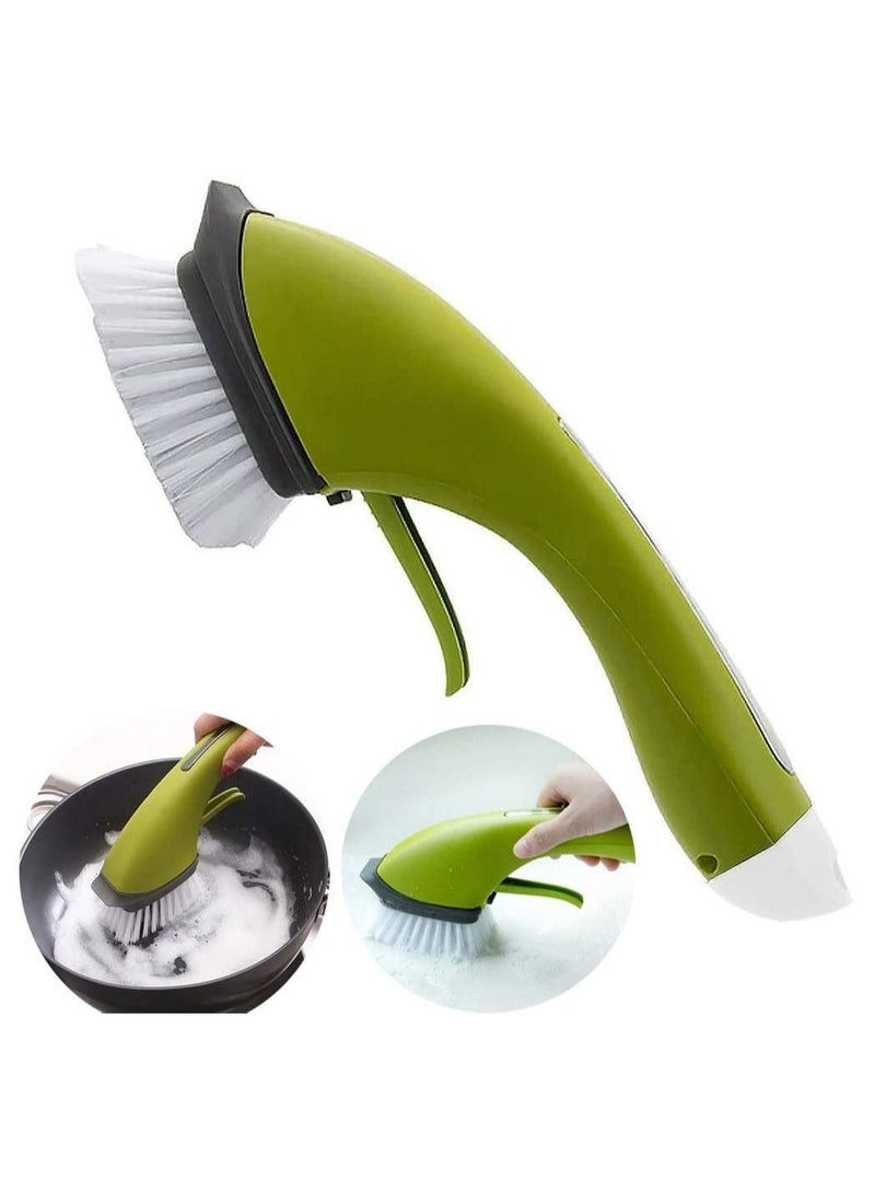 Rubik Cleaning Brush with Soap Dispenser Long Handle, Multipurpose Spray Brush for Home Kitchen Bathroom Toilet Tiles Floor Dishes Sink Stove Cleaning (Green)  - Image 1