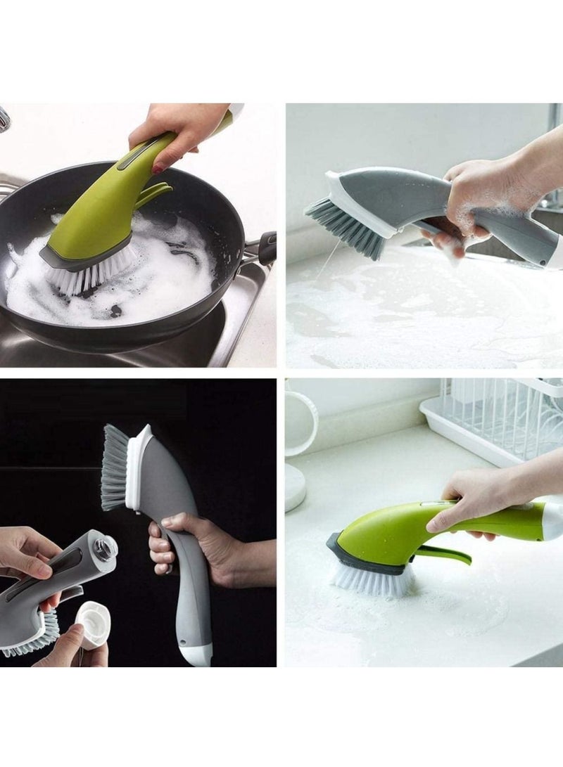 Rubik Cleaning Brush with Soap Dispenser Long Handle, Multipurpose Spray Brush for Home Kitchen Bathroom Toilet Tiles Floor Dishes Sink Stove Cleaning (Green)  - Image 2