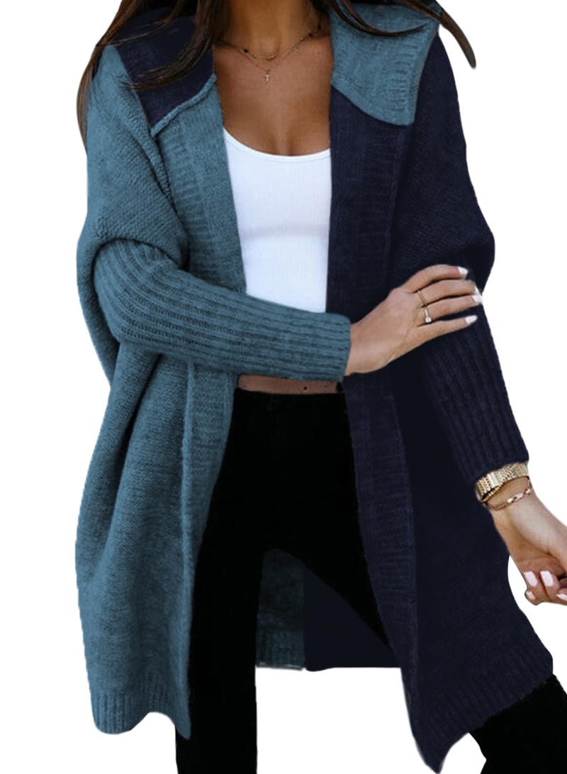 Astylish Womens Oversized Knit Cardigan Sweaters Fall Fashion Loose Color Block Batwing Sleeves Coat Navy Blue Medium - Image 5